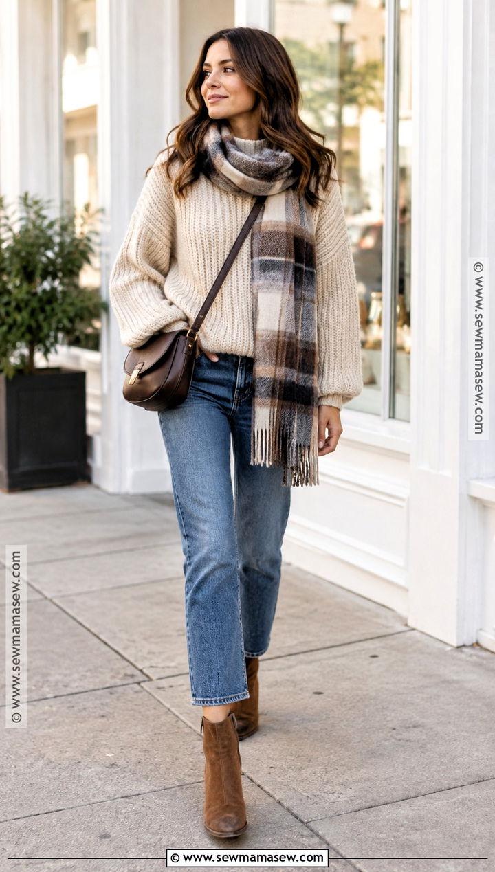 Cropped Jeans With Chunky Sweater And Ankle Boots - 15 cropped pants fall outfit