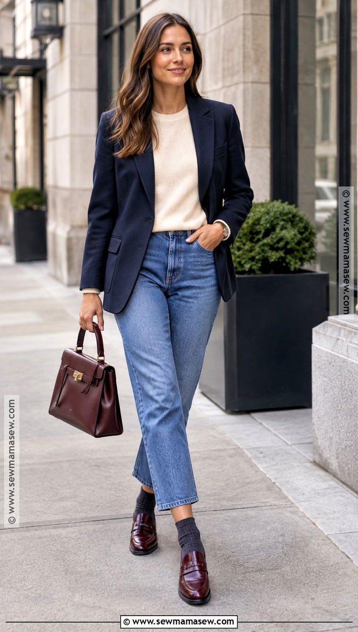 Cropped Jeans With Loafers And Blazer - 25 autumn jeans outfits