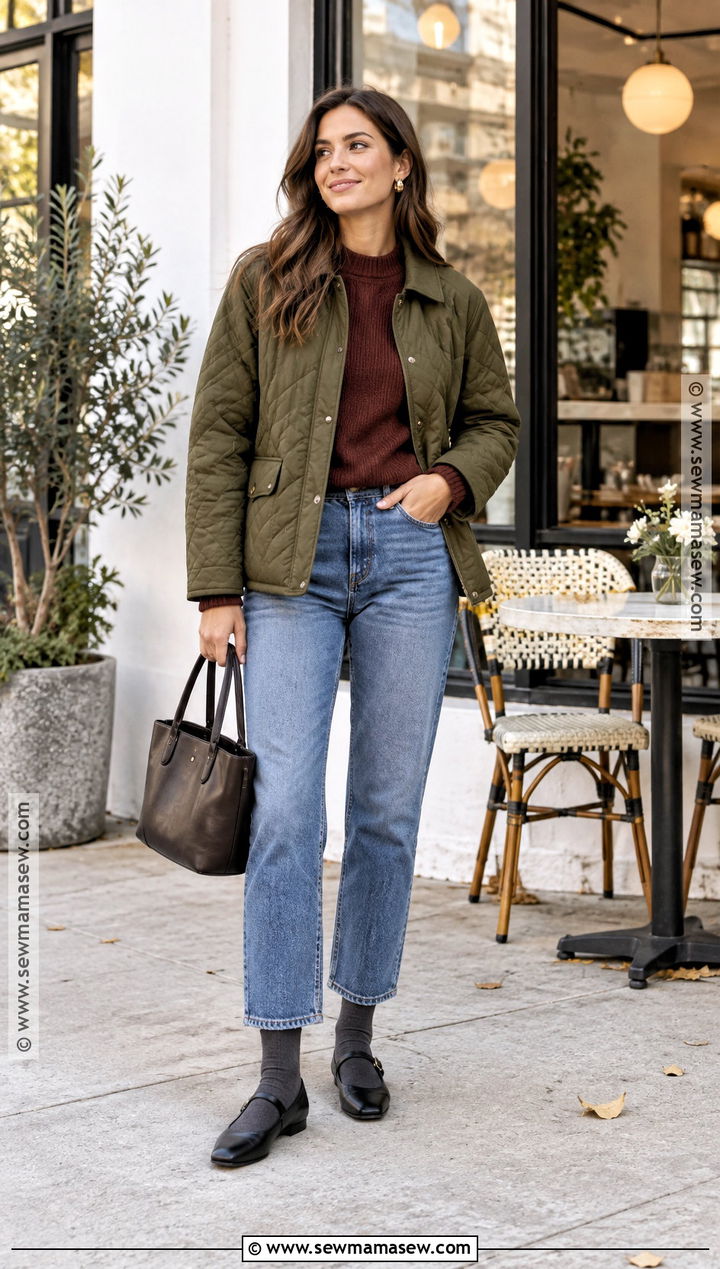 Cropped Jeans With Quilted Jacket And Mary Jane Flats - 15 fall jeans outfit 2026