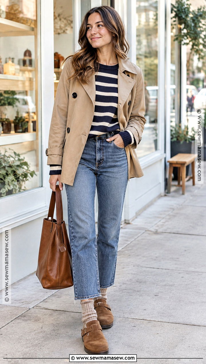 Cropped Jeans With Striped Sweater And Clogs - 25 jeans fall outfit
