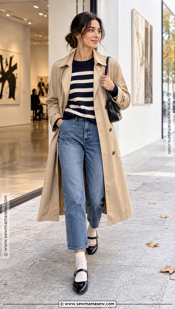 Cropped Jeans With a Striped Sweater and Mary Jane Flats - 25 fall denim outfits