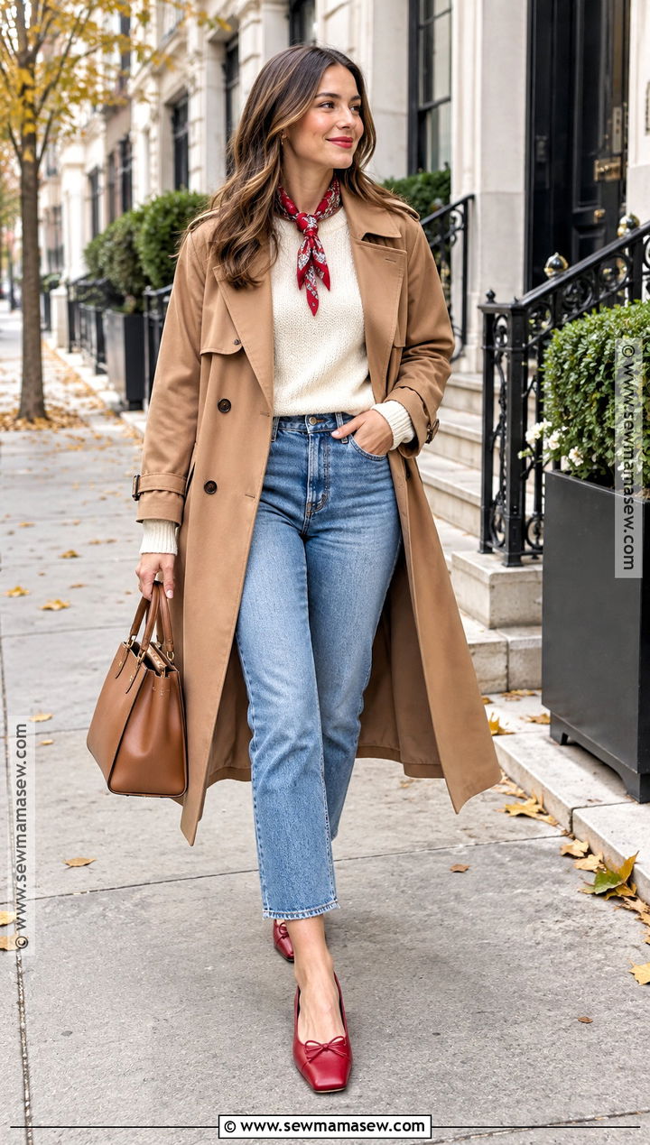 Cropped Jeans and Red Ballet Flats Outfit - 20 Flats Outfit Fall Ideas