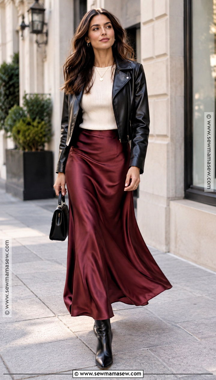 Cropped Leather Jacket With Maxi Skirt - 15 fall outfits women leather jacket