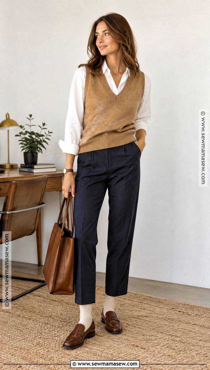Cropped Linen Pants With Loafers And A Vest - 15 autumn outfits linen pants