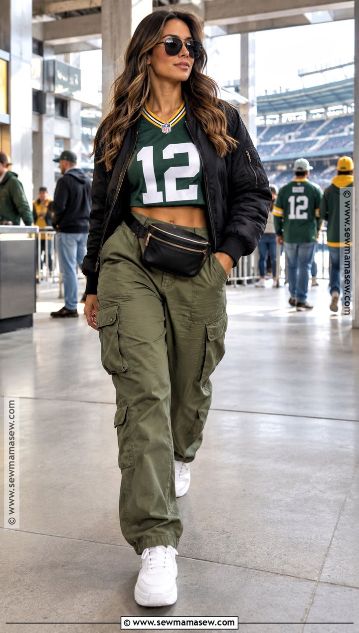 Cropped NFL Jersey With Cargo Pants - 20 Nfl Game Day Outfit Woman Fall Ideas