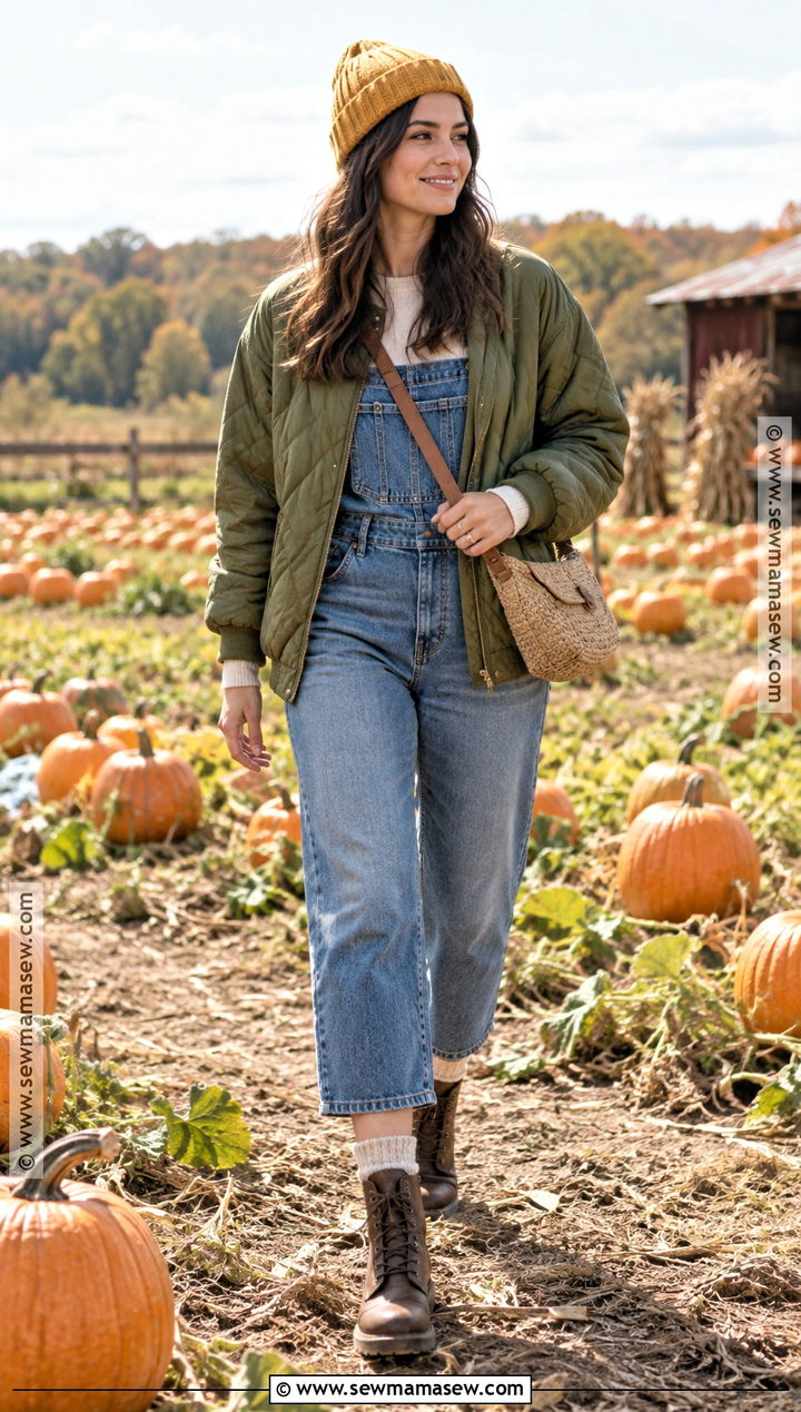 Cropped Overalls With A Quilted Jacket - 15 Pumpkin Patch Overalls