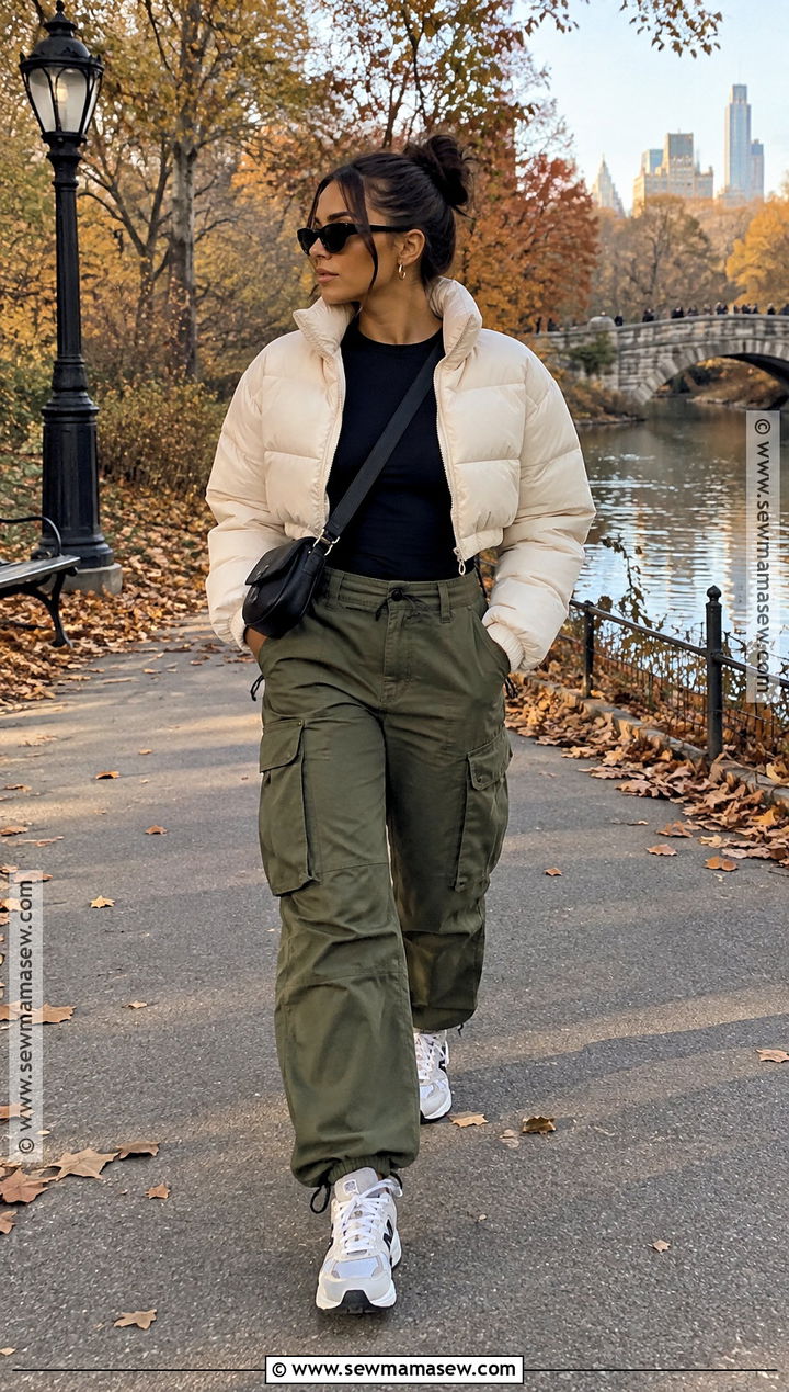 Cropped Puffer And Cargo Pants Fall Baddie Outfit - 25 fall outfits baddie