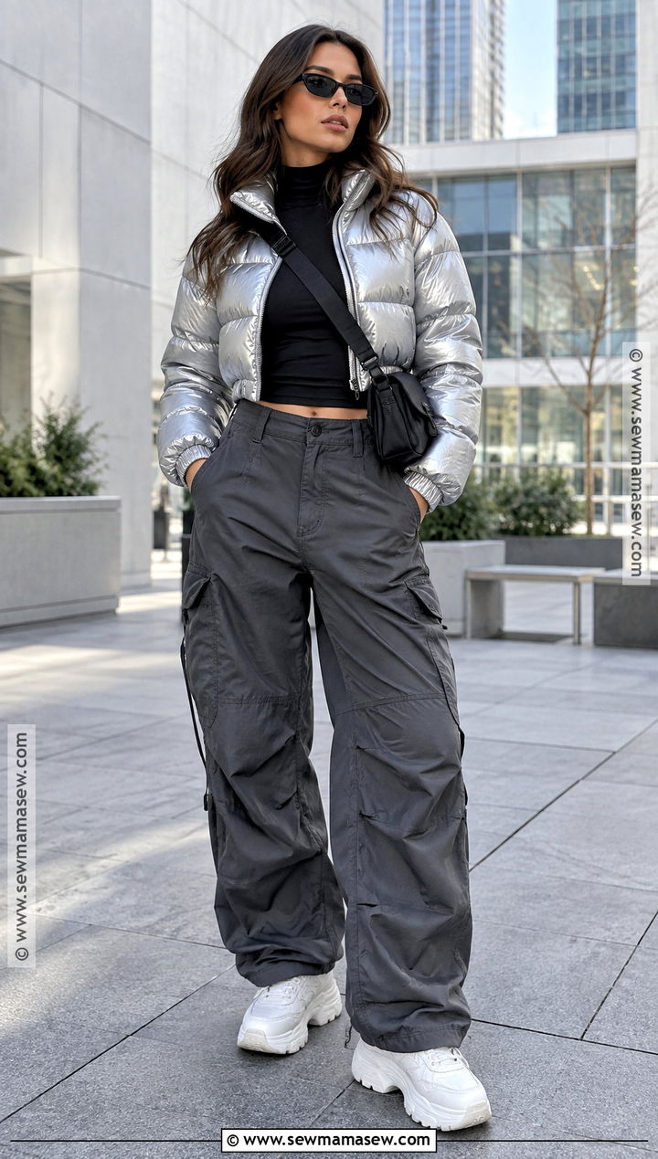 Cropped Puffer And Parachute Pants Fall Streetwear Outfit - 20 fall street wear ideas