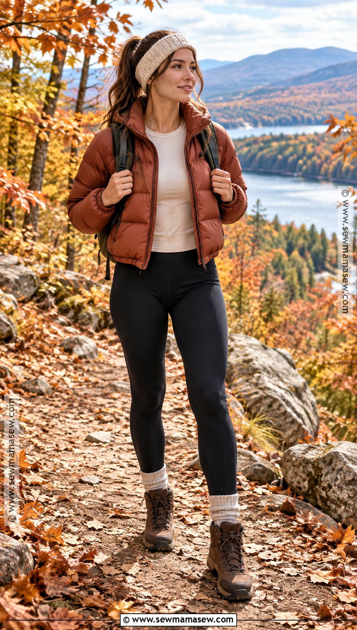 Cropped Puffer And Ribbed Leggings Outfit - 20 Cute Fall Hiking Outfits for Women