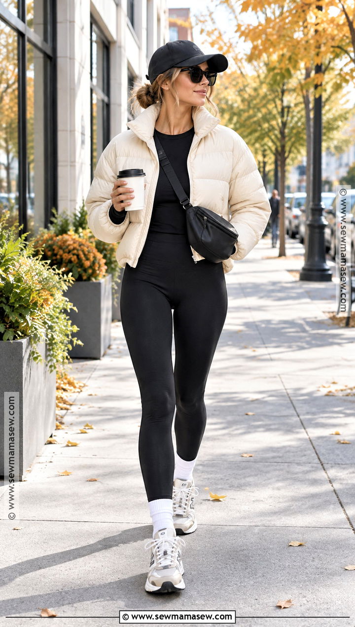 Cropped Puffer Jacket With Leggings - 15 autumn jacket ideas for women 2026