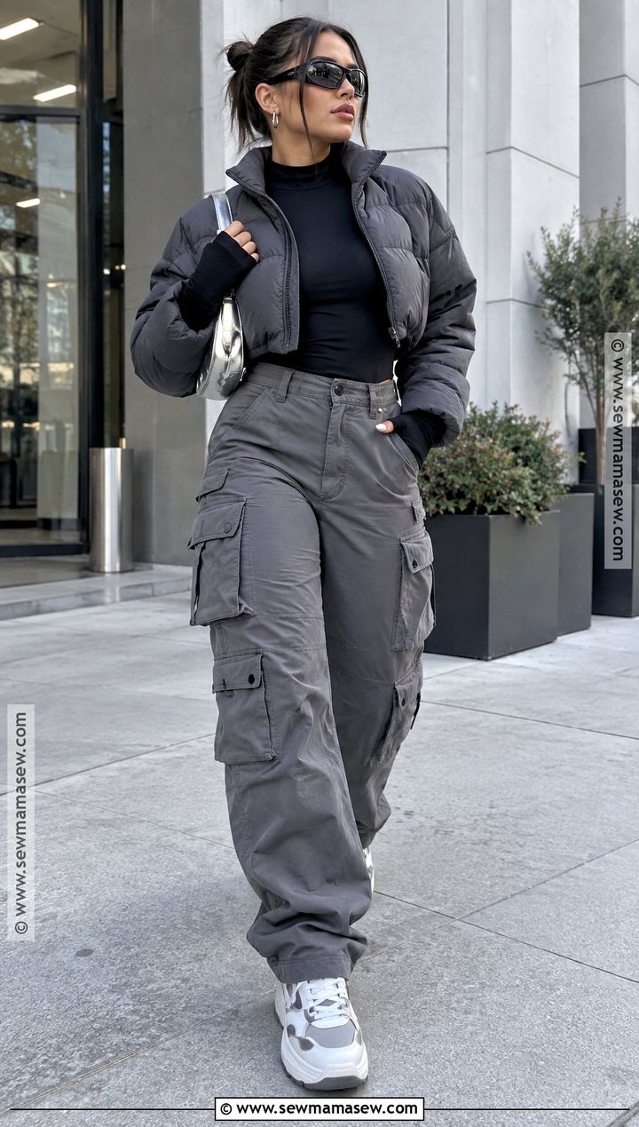 Cropped Puffer With Cargo Pants - 25 fall baddie outfits