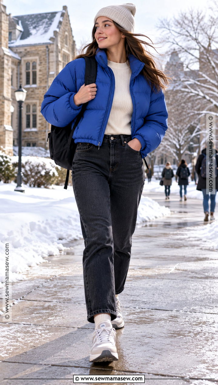 Cropped Puffer and High Rise Jeans School Outfit - 15 fall winter outfits school