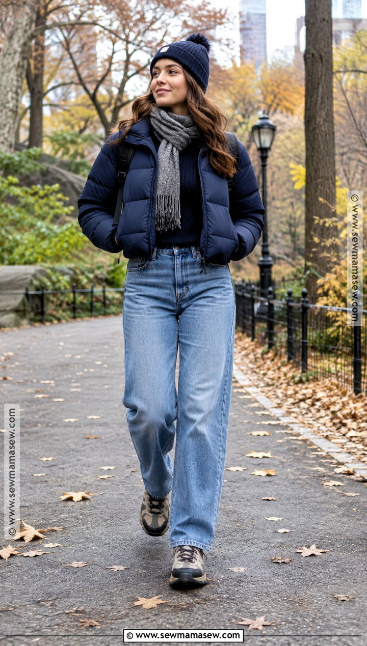 Cropped Puffer and Relaxed Jeans Outfit - 20 new york in october outfits