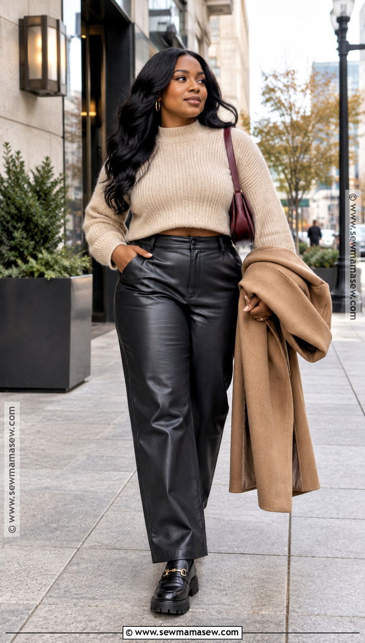 Cropped Sweater And Faux Leather Pants Fall Date Night Outfit - 15 fall date night outfit black women casual ideas