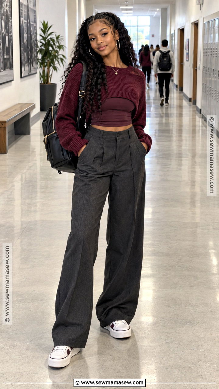 Cropped Sweater And High Rise Trousers School Outfit - 20 fall outfits black women school