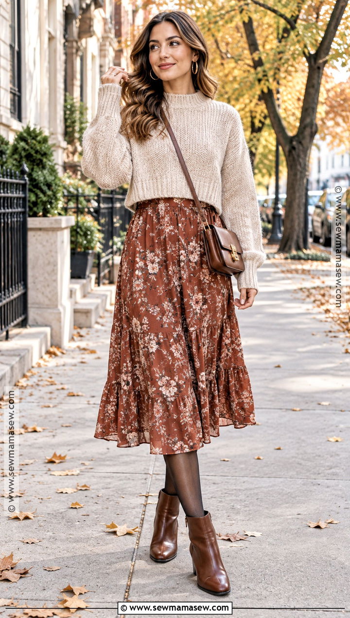 Cropped Sweater Over Floral Midi Dress Outfit - 20 sweater over dress outfit autumn ideas