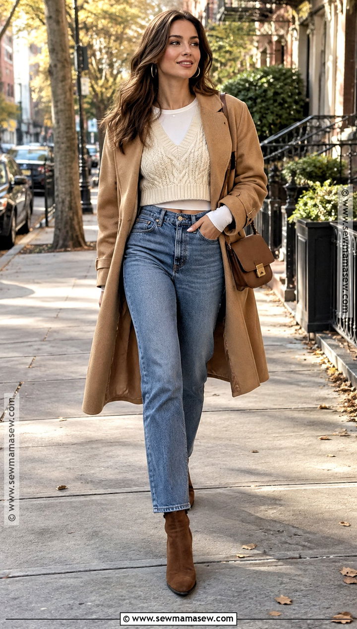 Cropped Sweater Vest With Straight Leg Jeans - 15 Cropped Sweater Vest Outfit Fall Ideas