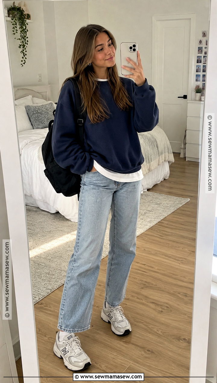 Cropped Sweatshirt And High Rise Jeans Outfit - 25 back to school outfits for teens