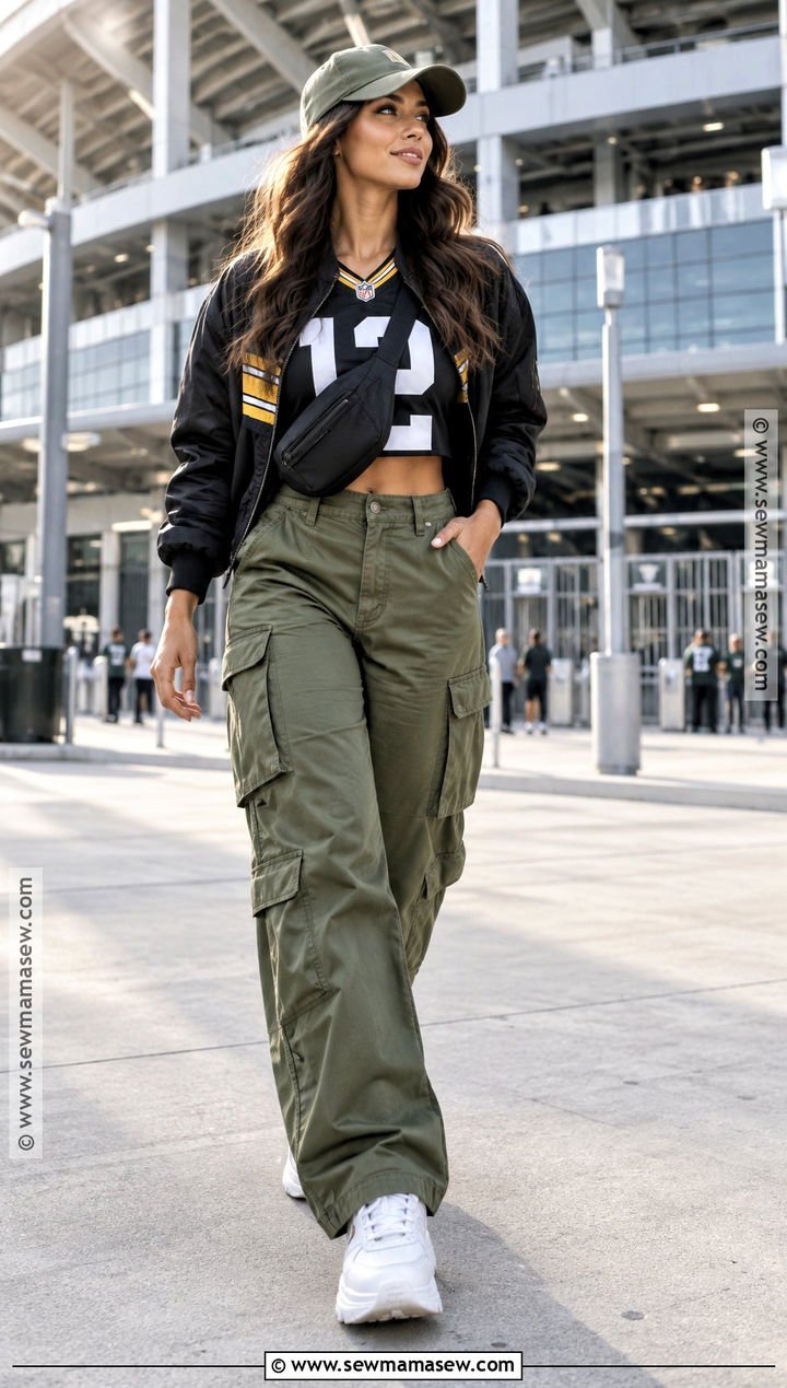Cropped Team Tee And Cargo Pants Football Outfit - 20 cute fall football game outfits