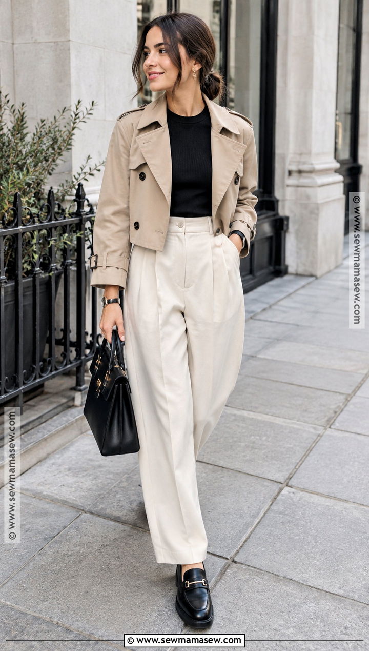 Cropped Trench Coat With Tailored Pants - 20 fall outfits trench coat