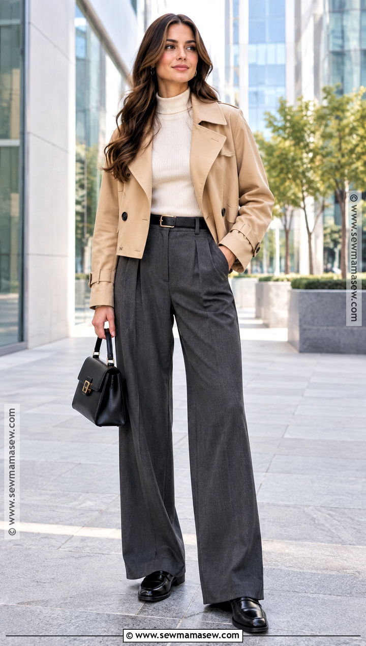 Cropped Trench Coat With Tailored Trousers - 20 autumn trench coat outfit ideas