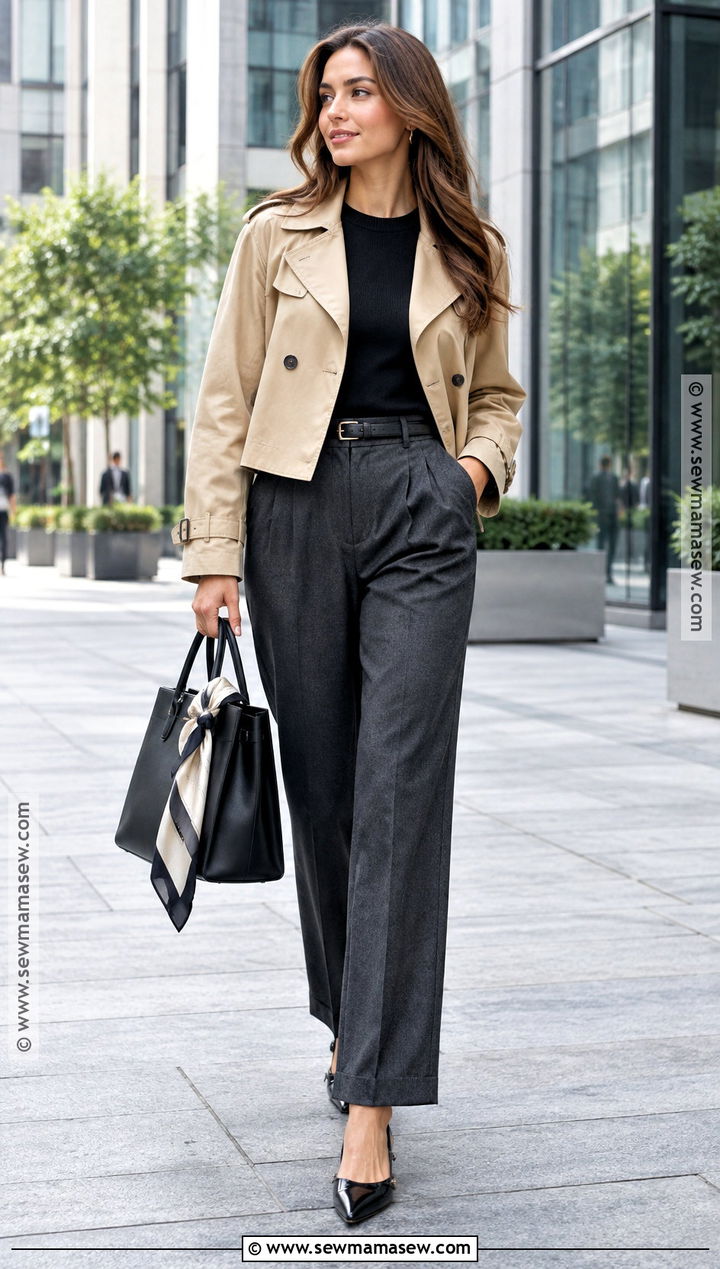 Cropped Trench Fall Jacket With Tailored Pants - 15 cool fall jackets
