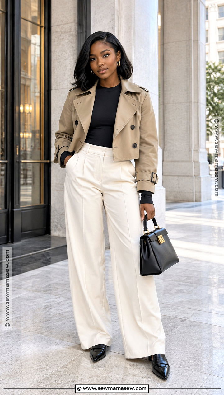 Cropped Trench Fall Jacket With Wide Leg Pants - 15 fall jackets for black women