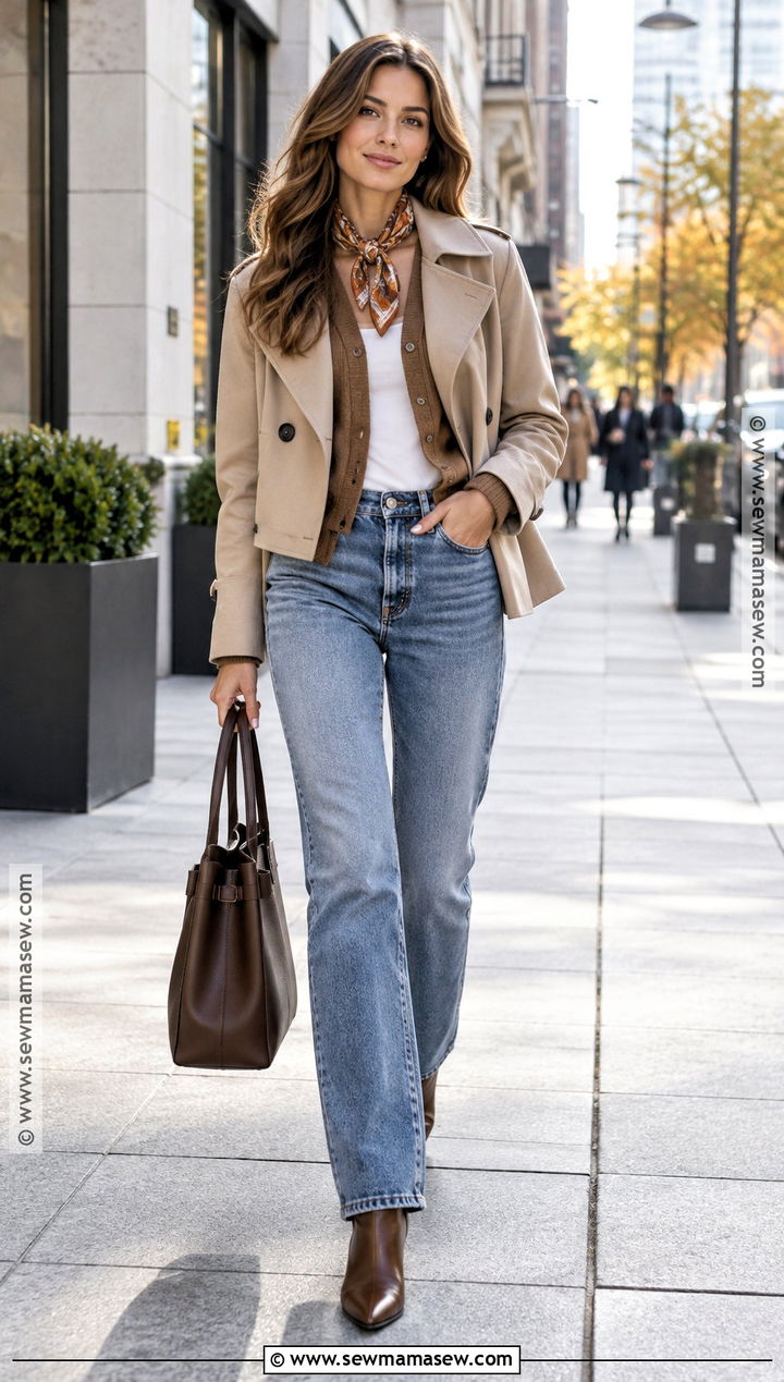 Cropped Trench Jacket With Knit Layers - 15 warm fall jacket ideas