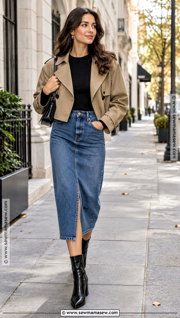 Cropped Trench Jacket With Midi Skirt - 15 fall 2026 jackets