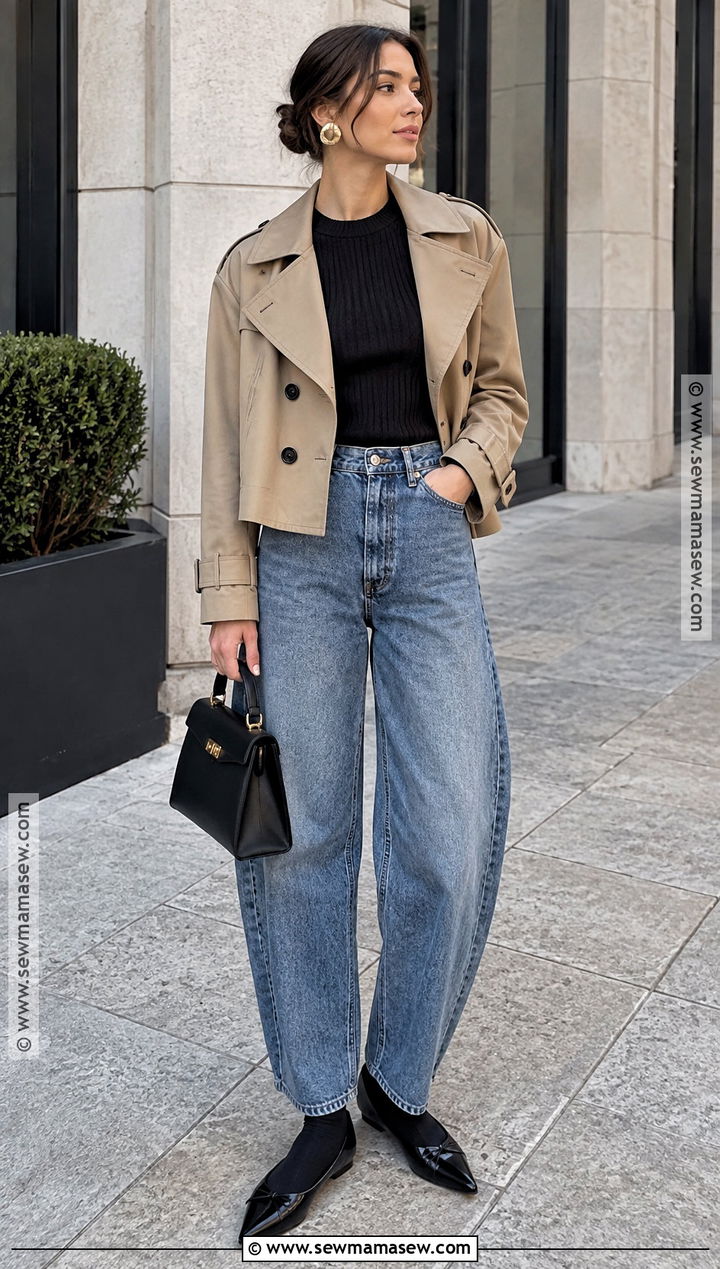Cropped Trench With Barrel Jeans And Ballet Flats - 15 fall street style ideas for women