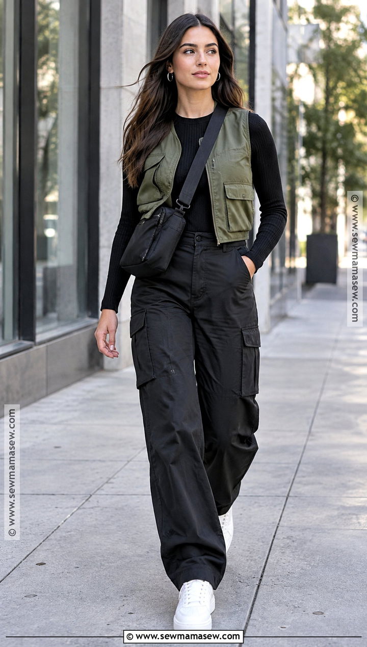 Cropped Utility Vest With Cargo Pants - 15 Fall Outfits Cropped Vest