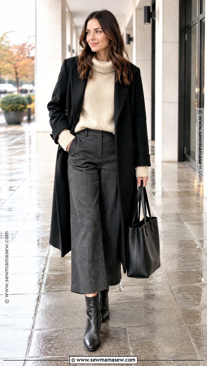 Cropped Wide Leg Pants With Chunky Sweater And Boots - 15 fall fashion wide-leg pants