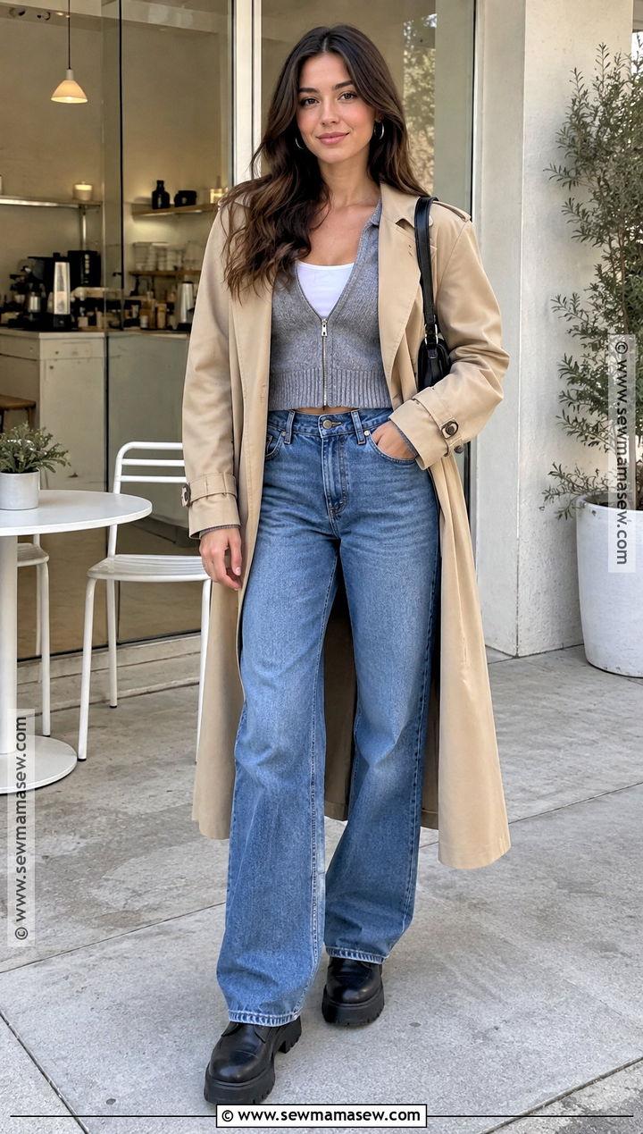 Cropped Zip Up Sweater With High Waisted Jeans - 15 Fall Zip Up Sweater Ideas
