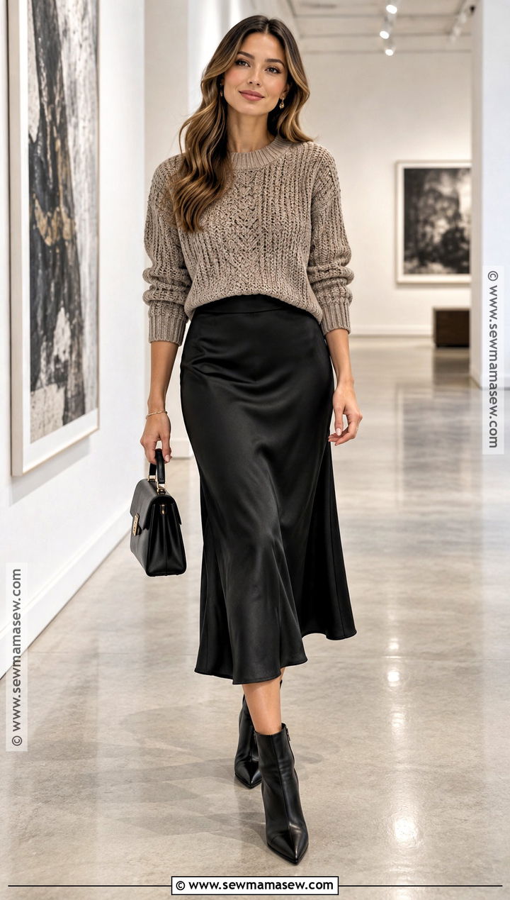 Crosstie Pullover With Satin Midi Skirt - 15 Cabi Fall 2026 Lookbook Ideas
