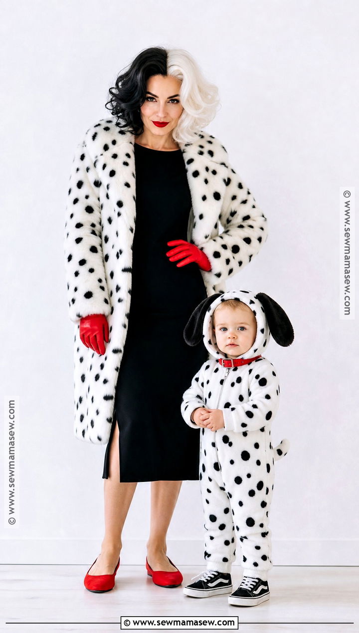 Cruella And Dalmatian Costume - 30 Mom And Toddler Halloween Costumes