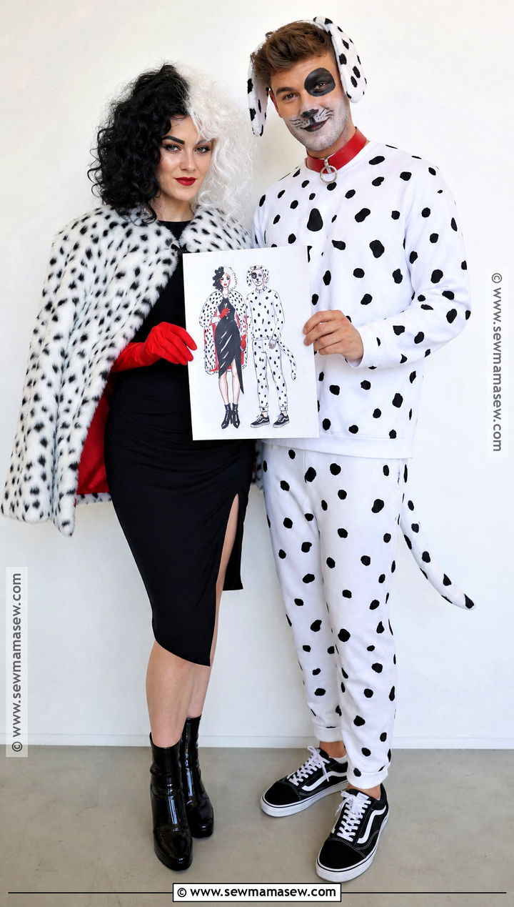 Cruella And Dalmatian Couple Costume - 30 dalmatian halloween costume ideas