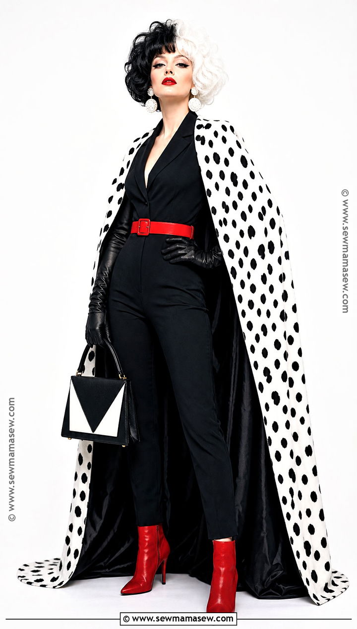 Cruella Costume With Spotted Cape - 40 101 dalmations costume ideas