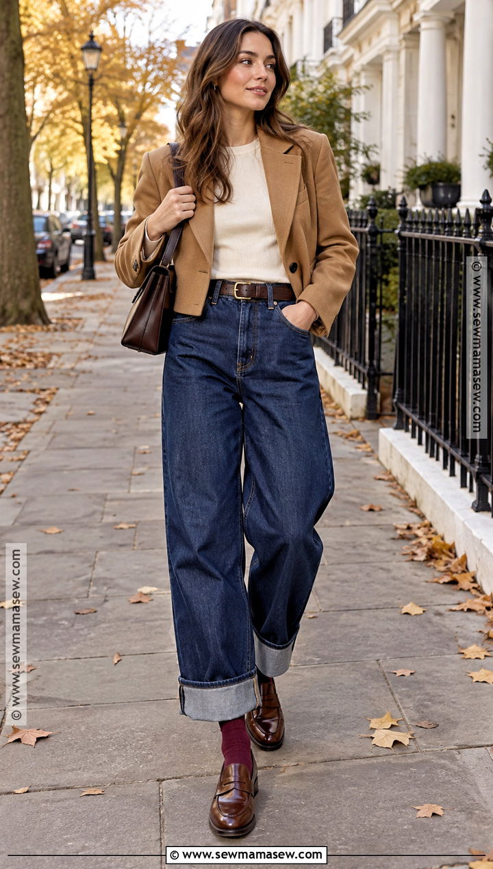 Cuffed Baggy Jeans With Loafers - 20 baggy jeans outfit autumn