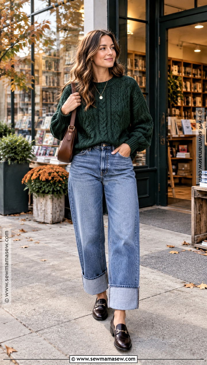 Cuffed Barrel Jeans With An Oversized Sweater - 20 barrel jeans fall outfit