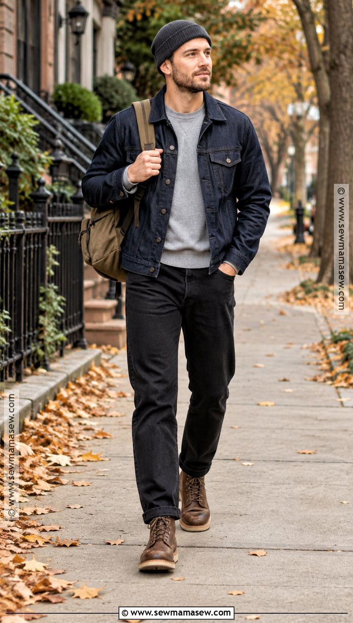 Cuffed Beanie With Denim Jacket - 15 Fall Hats for Men