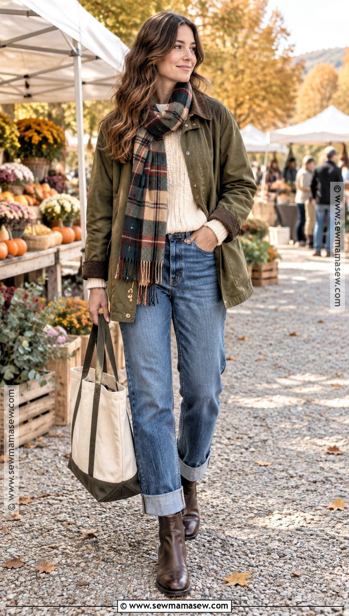 Cuffed Jeans With Barn Jacket And Ankle Boots - 20 fall outfit with jeans