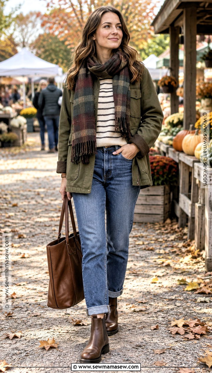 Cuffed Jeans With Barn Jacket And Boots - 15 Jean Pants Outfits Fall