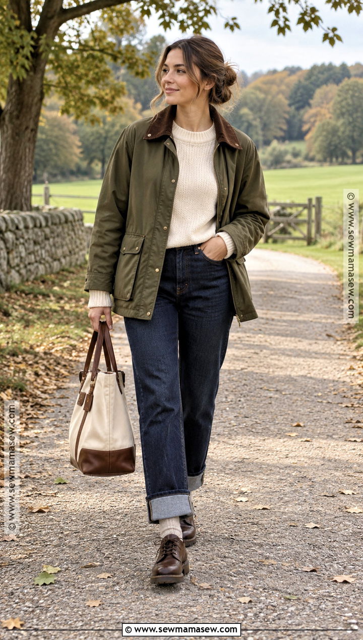 Cuffed Jeans With Barn Jacket And Leather Shoes - 25 jeans fall outfit