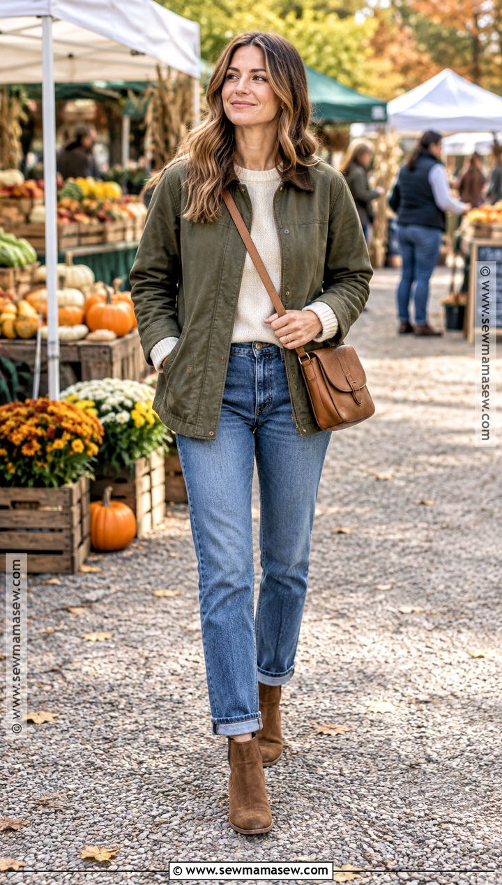 Cuffed Jeans With Barn Jacket - 15 fall outfits with jeans 2026