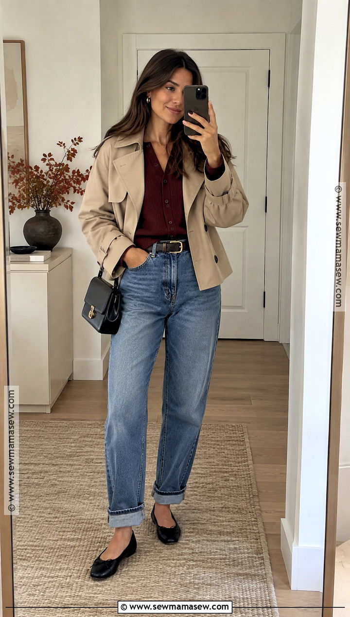 Cuffed Jeans With Cardigan And Ballet Flats - 15 jeans for 2026 fall