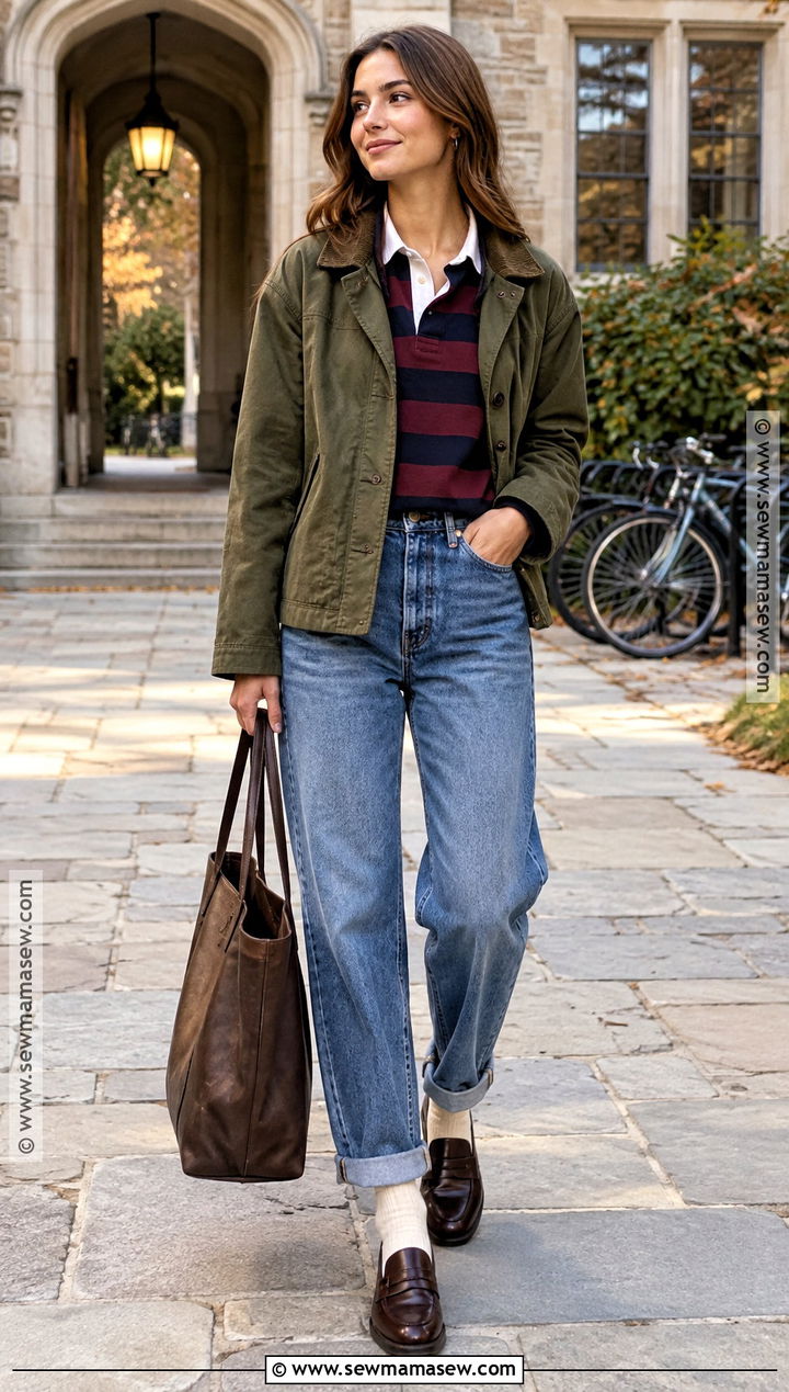 Cuffed Jeans With Rugby Shirt And Penny Loafers - 20 autumn jeans