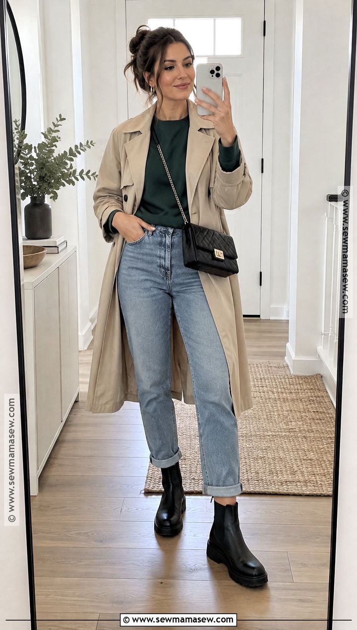 Cuffed Mom Jeans Sweatshirt And Chelsea Ankle Boots - 15 Fall Jeans Outfit Casual Ankle Boots