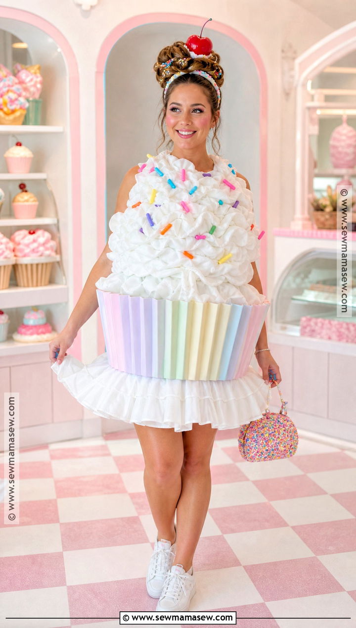 Cupcake Costume With White Ruffle Dress - 30 White Dress Costume Ideas