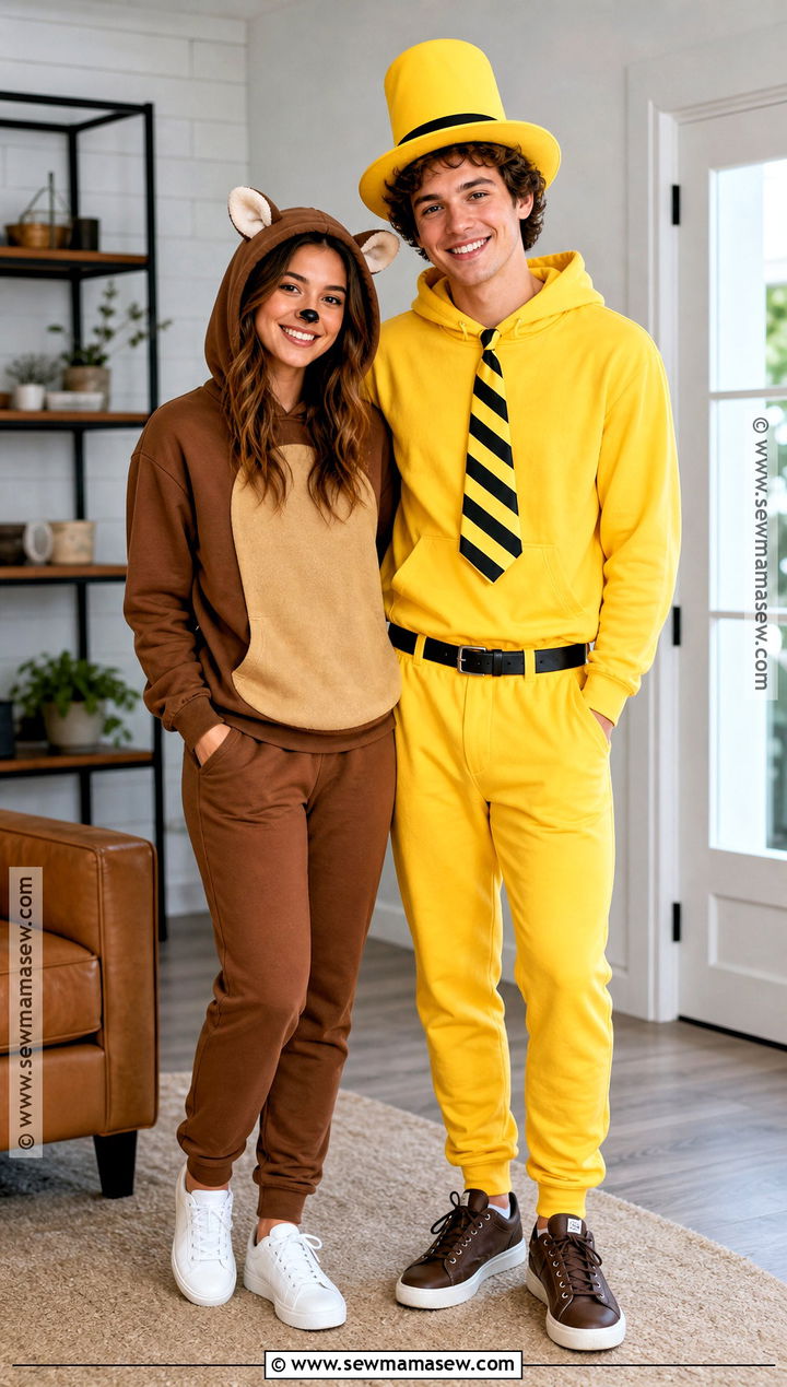 Curious George Hoodie Couple Costume - 35 curious george couple costume ideas