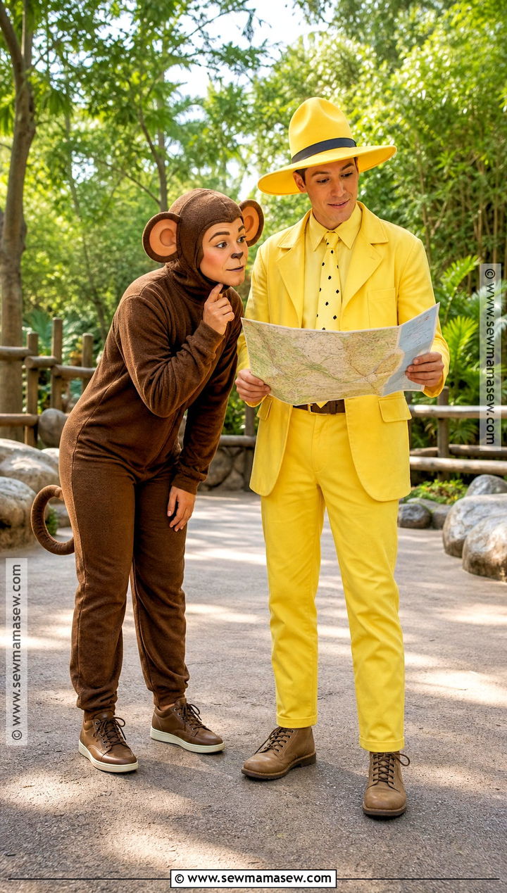 Curious Monkey And Yellow Explorer Costume - 45 cute couple halloween costumes